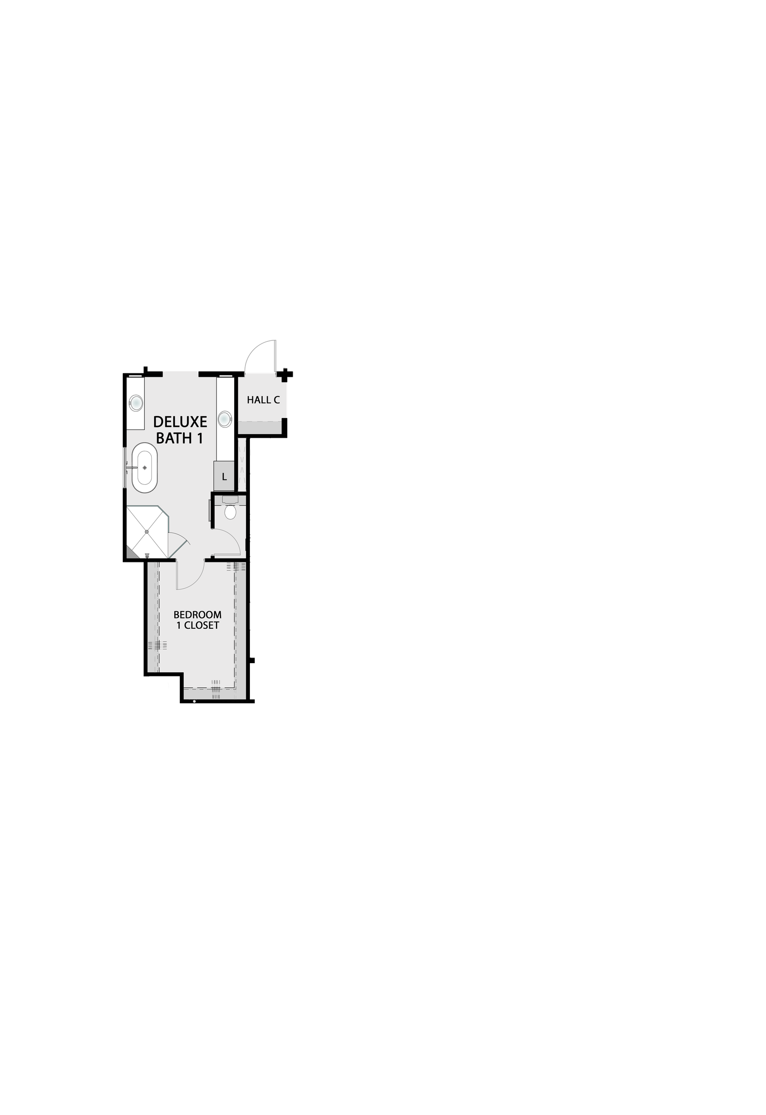 Deluxe Bath 1 structural option — expanded primary bathroom layout adding 36 square feet with upgraded fixtures
