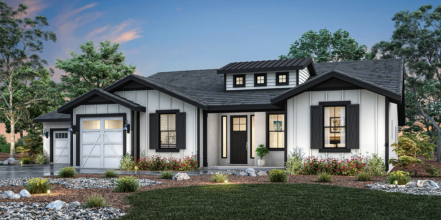 The Heirloom floor plan exterior rendering — Plan 2 at Vista Montaire, single-story home from 2,662 square feet
