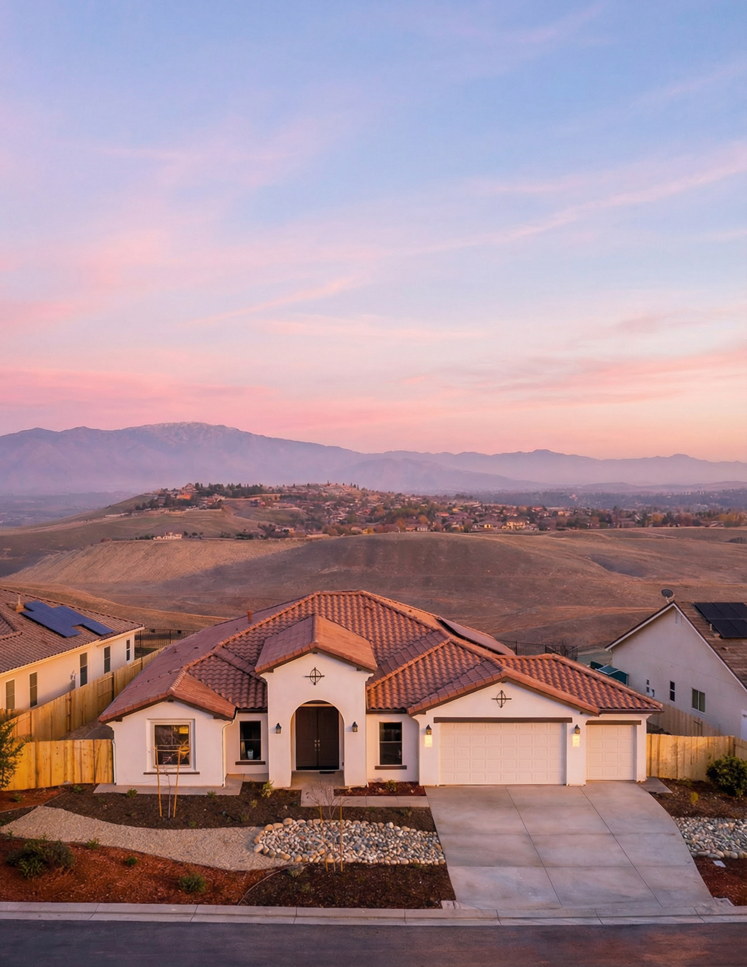 Aerial view over a hilltop new home community in Bakersfield, California
